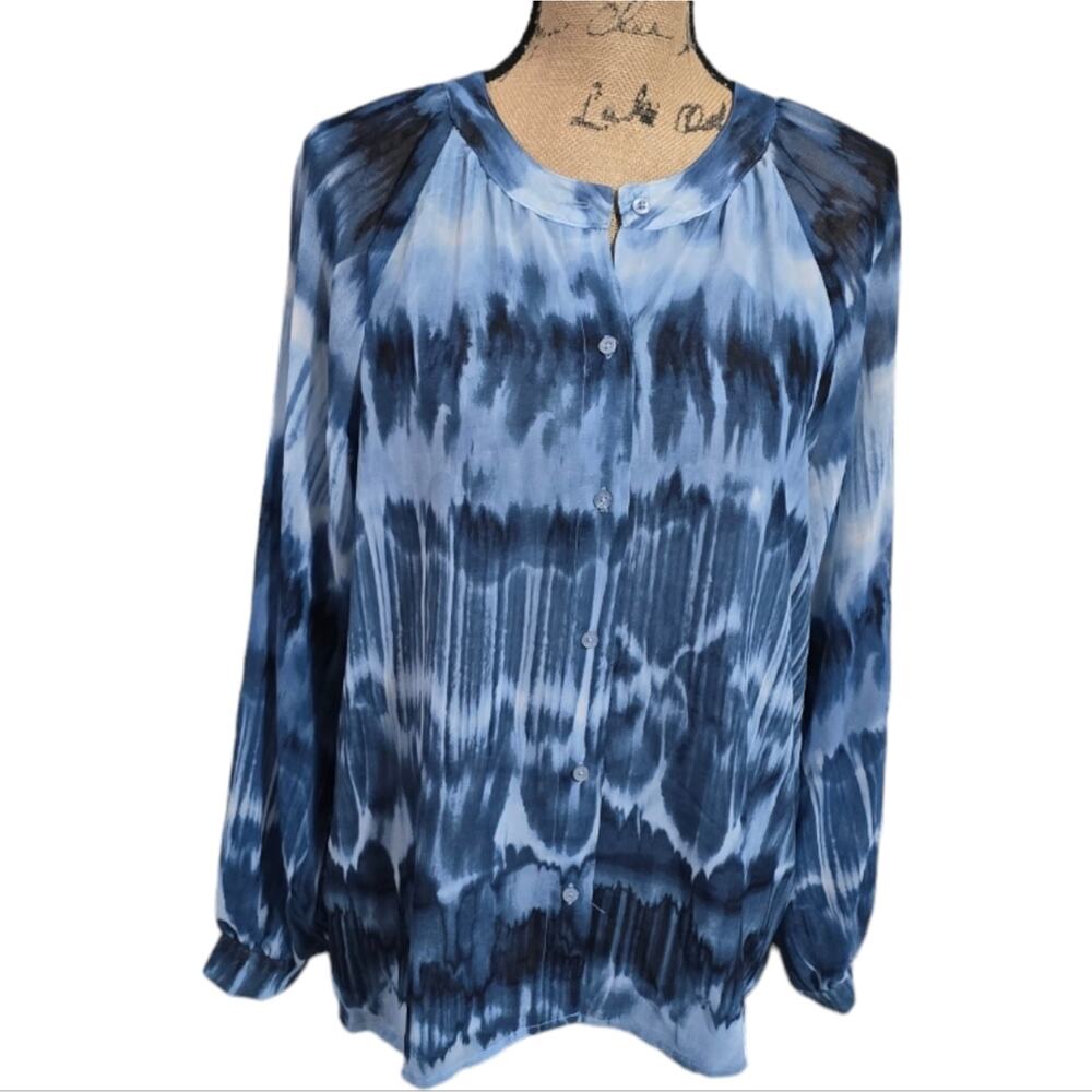 Calvin Klein Blue Tie Dye Lightweight Blouse‎ Size Medium New!